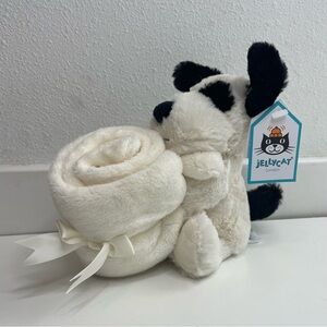 RETIRED NEW Jellycat Bashful Black Cream Puppy Soother Lovey Security Blanket